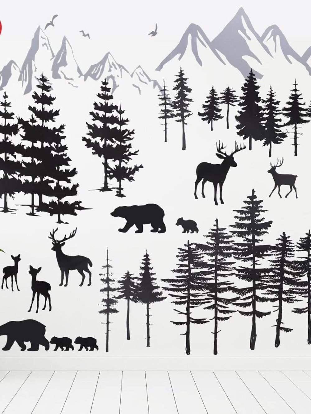 3 Sheets Mountain Forest Bear Wall Decals Stickers Pine Tree Wall Decals Trees W